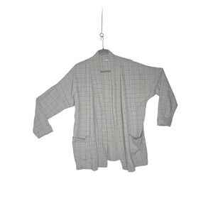 Linenfox XS Beige Black Windowpane Linen Open Front CardiganJacket Oversized Lux